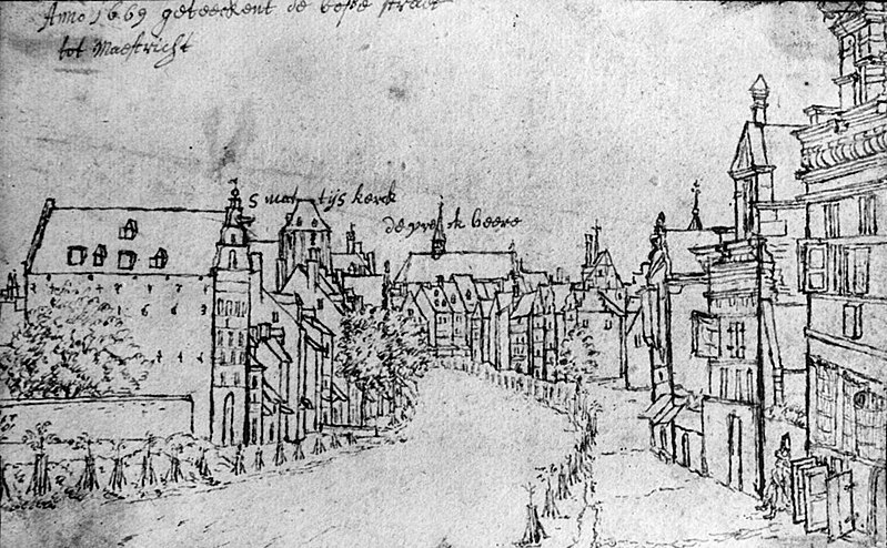 De Boschstraat vanuit het noorden (tekening Valentijn Klotz, 1669) aus Wikipedia 